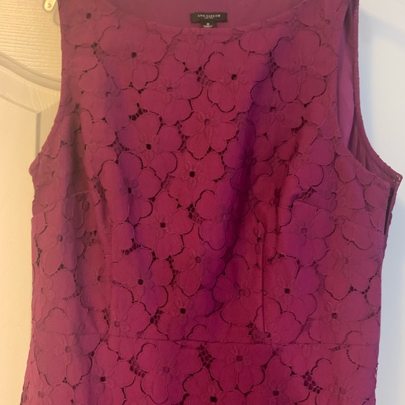 Ann Taylor purple dark magenta lace floral crochet sheath dress - Picture 2 of 3